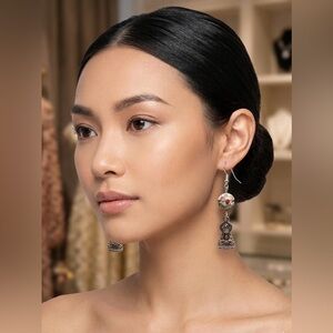 Artisan Hand wrapped Wire Cloisonné Guanyin Buddhist Goddess of Mercy Earrings